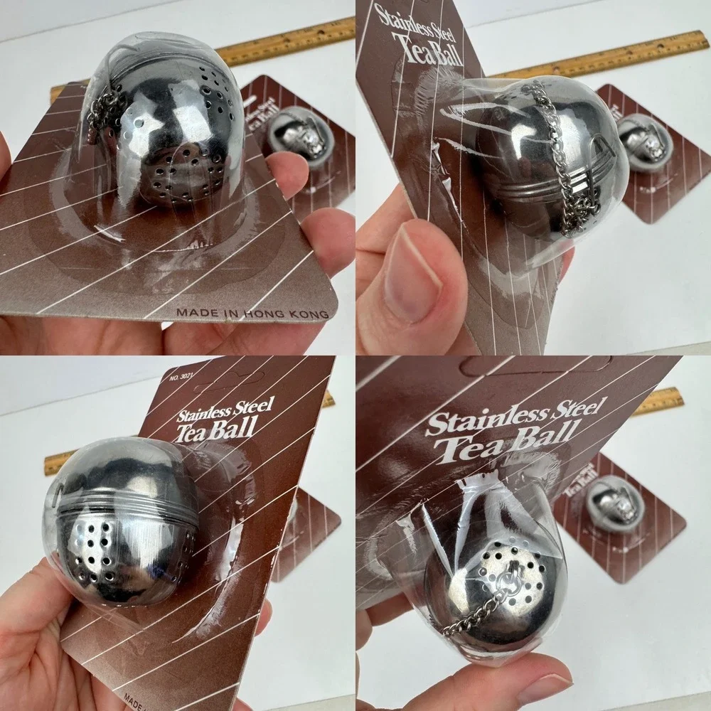 2 Vtg Sealed Stainless Steel Tea Ball Loose Leaf Tea Bag Infuser w hanging chain